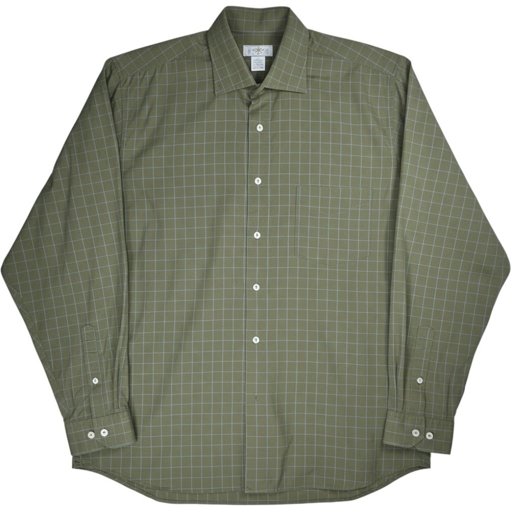 Burma Bibas Mens Shirt XL Olive Green Blue Grid Check 60 Singles Lawn Cotton